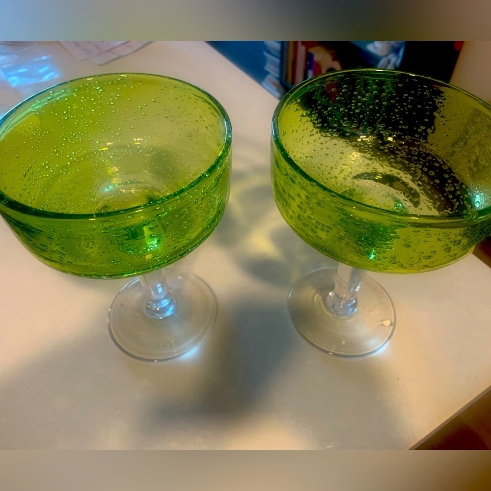 Lime green margarita glasses.